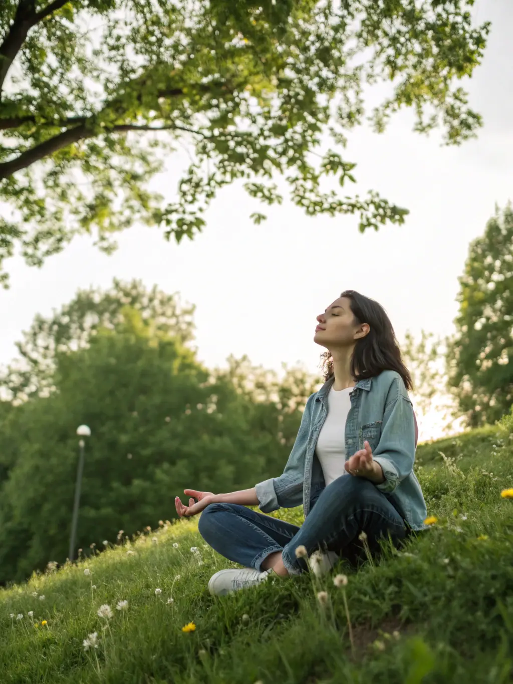An entrepreneur meditating in a serene environment, representing the importance of mindfulness and stress reduction techniques for improved financial decision-making.